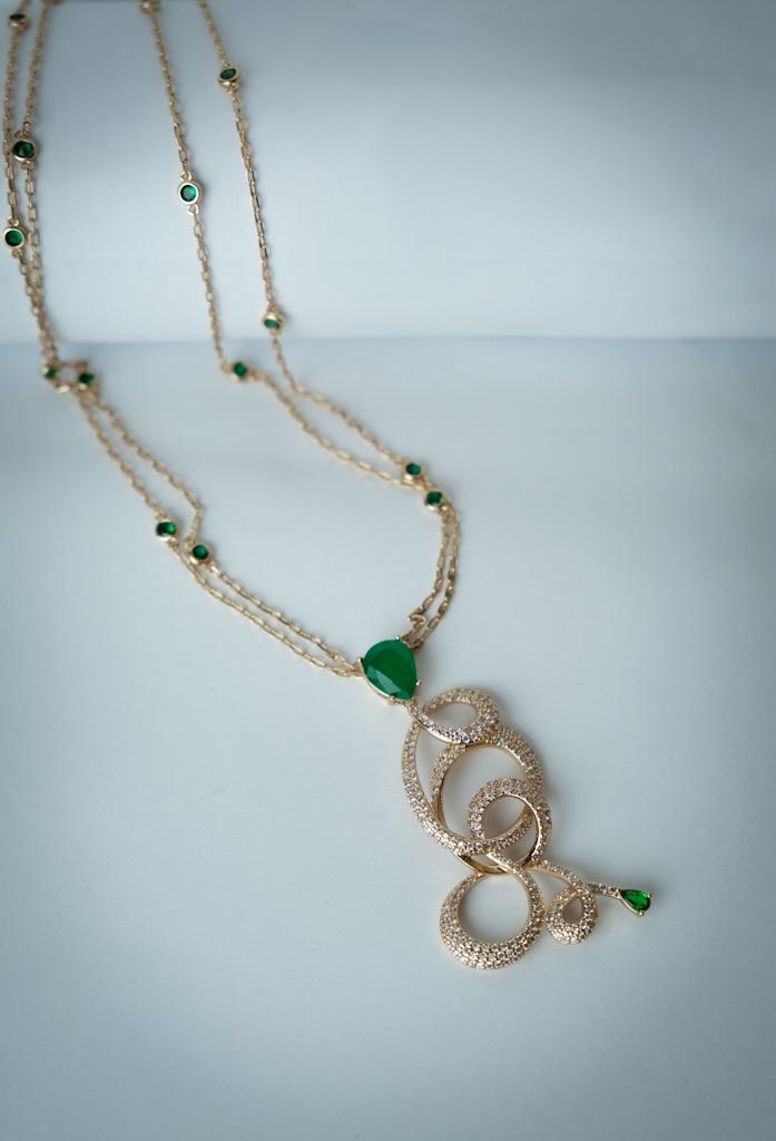 Conjunto Filigrana Esmeralda Dourada