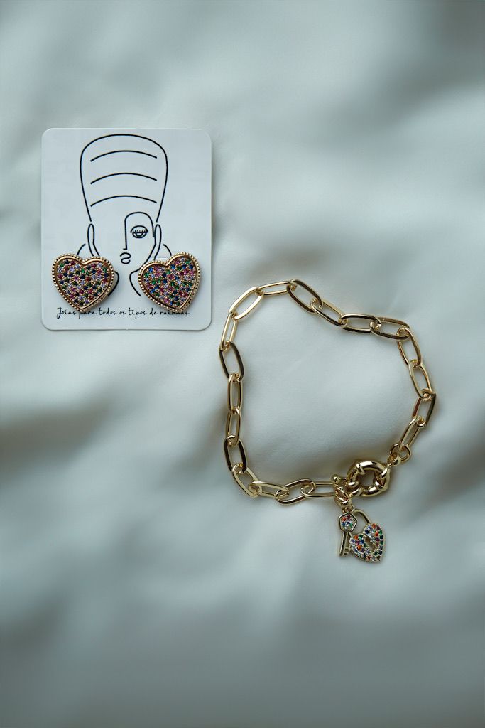 Conjunto Corações Zircónias Coloridas