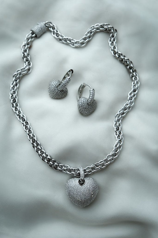 Conjunto Corações Prateados Brilhantes