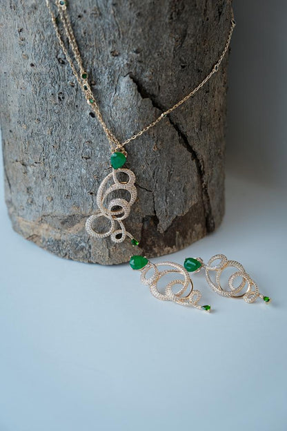 Conjunto Filigrana Esmeralda Dourada